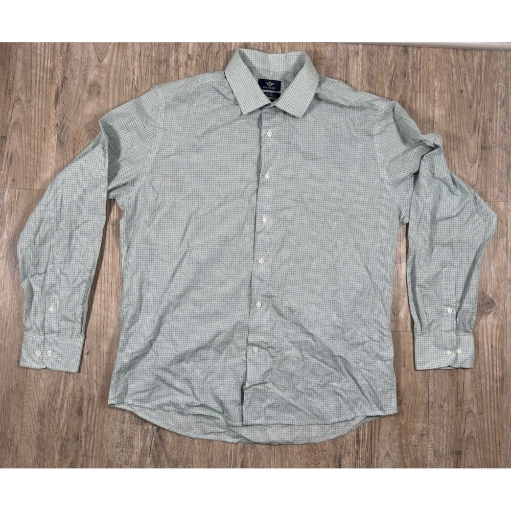 Dockers Shirt Mens Size Large Fitted Long Sleeve Button Up White Blue Plaid